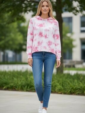 Vince Camuto Pink and White Knit Hoodie
